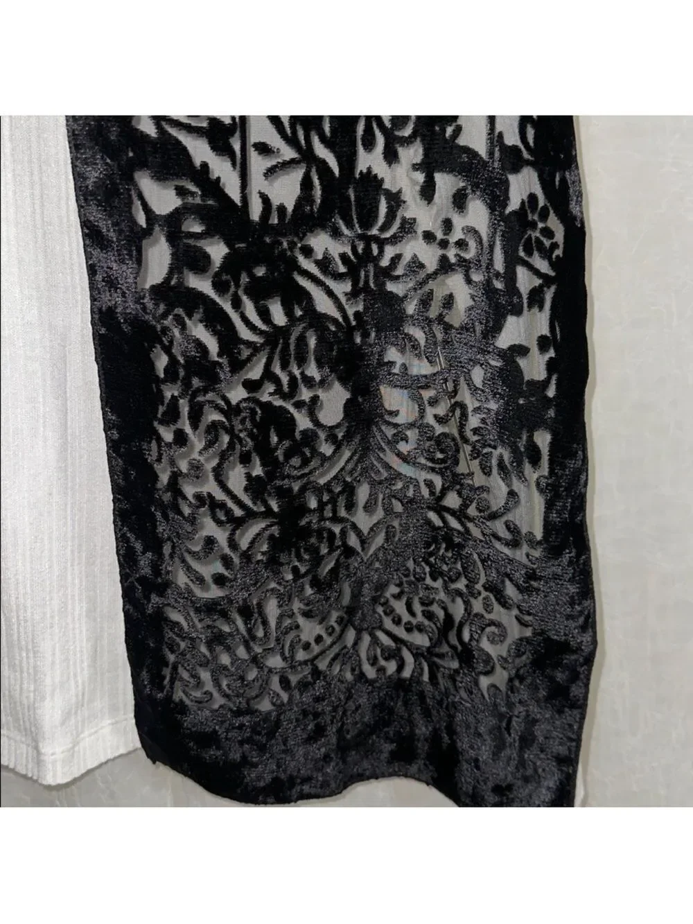 Vintage Korean Velour Black Floral Sheer Elegant Scarf
